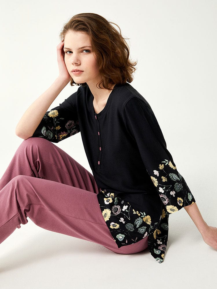 <transcy>Organic cotton flower print pajamas</transcy>